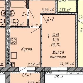 Однокомнатная квартира 32,77 кв.м. на 2 этаже по адресу Владимирская область, р-н Суздальский, с. Сновицы, ул. Речная, д. 2-б, кв. 57