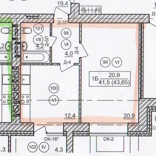 Однокомнатная квартира 43.65 кв.м. на 6 этаже по адресу мкр. Юрьевец, ул. Гвардейская, д. 5, кв. 123